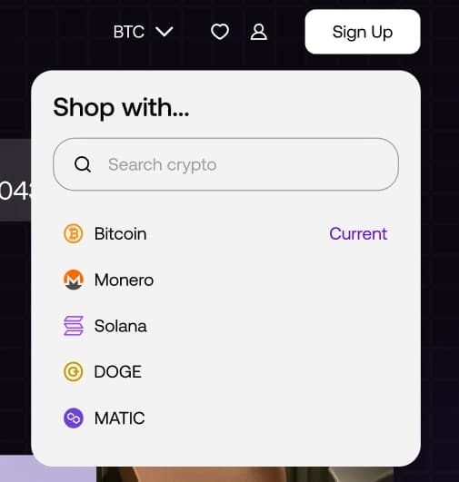 Crypto select dropdown